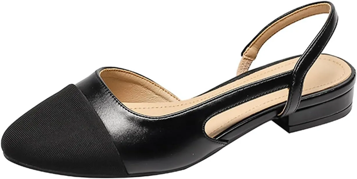 Slingback Flats for Women Square Pointed Closed Toe Low Heel Sandals Fashion Splicing Dress Elegant Casual Comfortable Pumps Wedding Shoes Lightweight Dressy Work Office Trendy Footwear