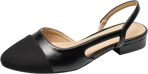 Slingback Flats for Women Square Pointed Closed Toe Low Heel Sandals Fashion Splicing Dress Elegant Casual Comfortable Pumps Wedding Shoes Lightweight Dressy Work Office Trendy Footwear