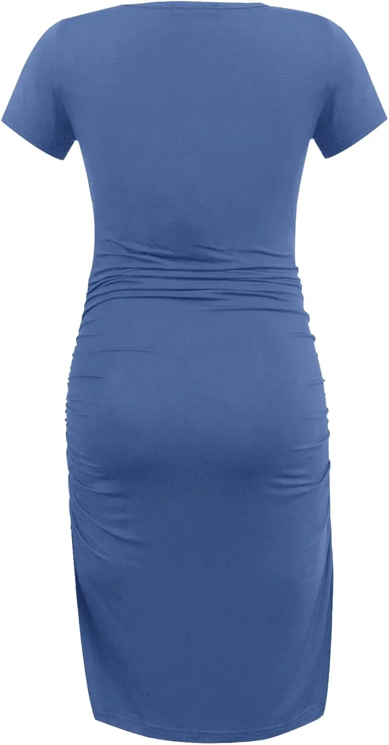 Smallshow Women's Short Sleeve Maternity Dress Ruched Pregnancy Clothes