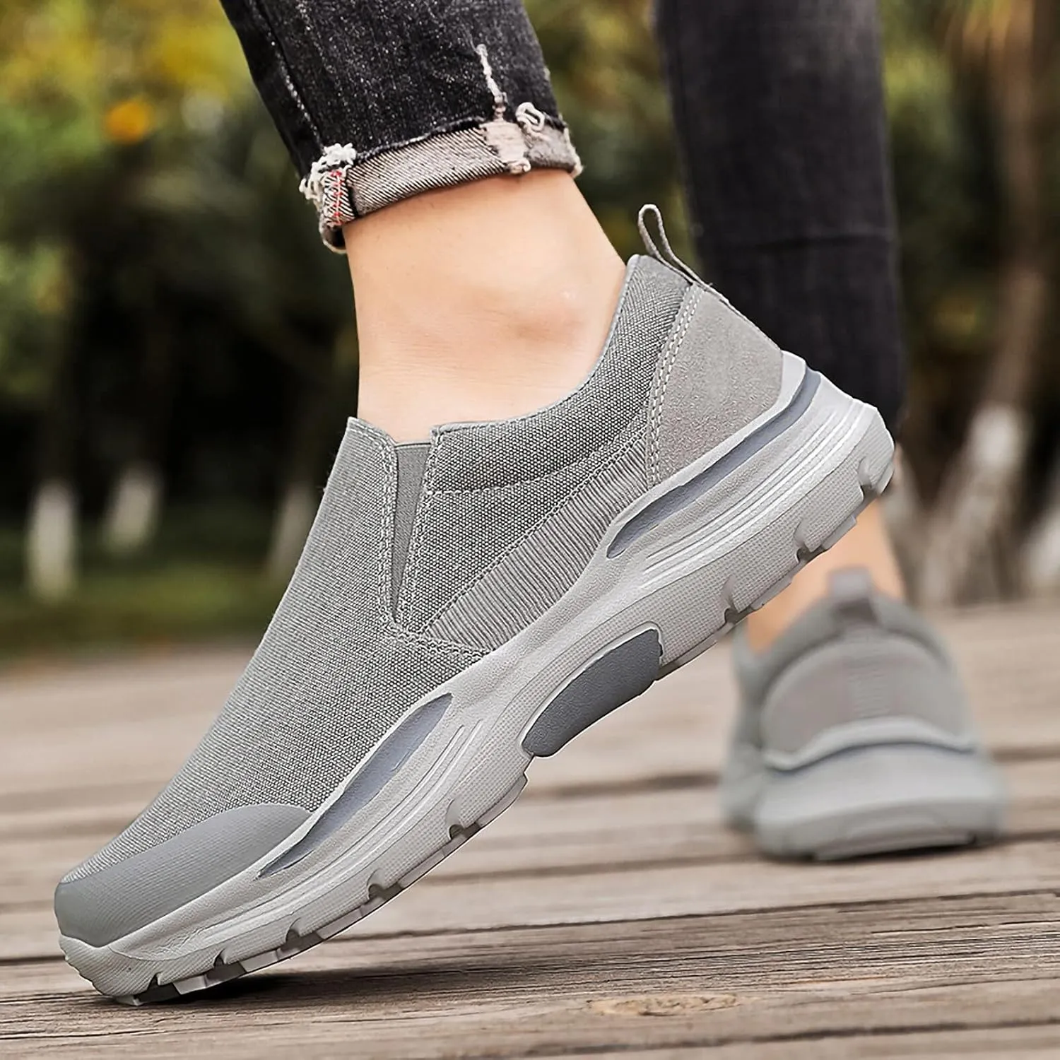 SNEKARMIN Men's Spring/Autumn Canvas Loafers - Comfortable Breathable Driving Shoes, Grey