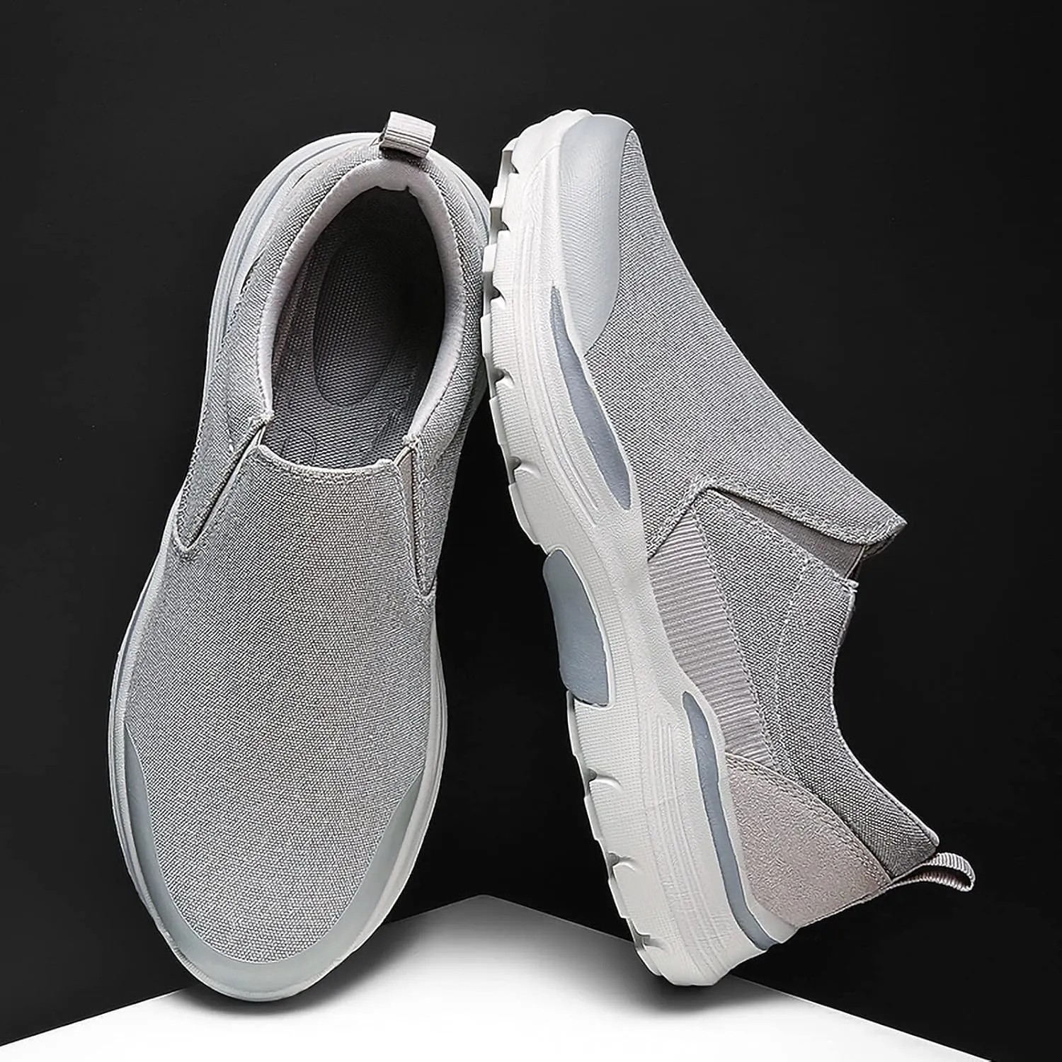 SNEKARMIN Men's Spring/Autumn Canvas Loafers - Comfortable Breathable Driving Shoes, Grey