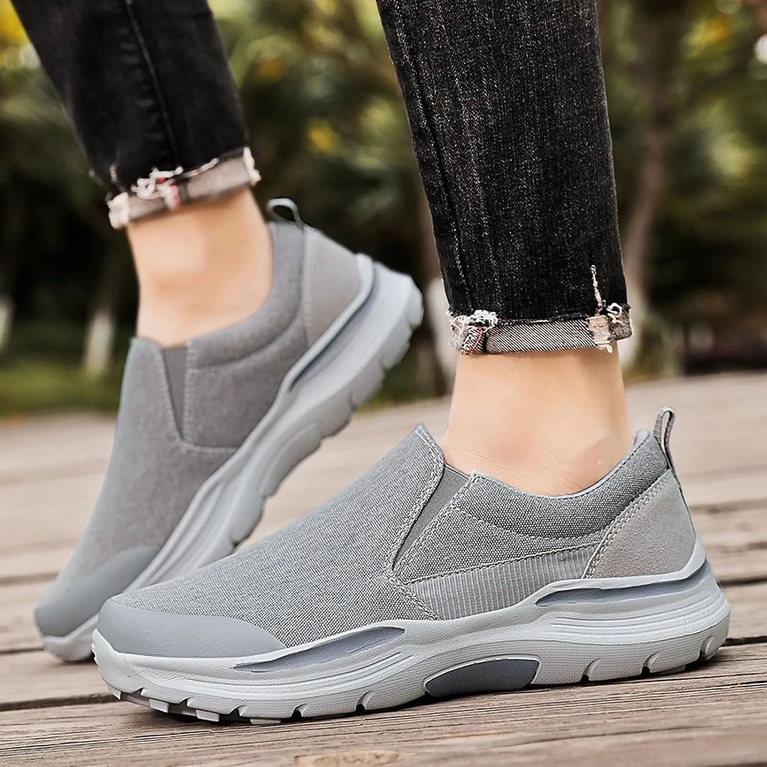 SNEKARMIN Men's Spring/Autumn Canvas Loafers - Comfortable Breathable Driving Shoes, Grey