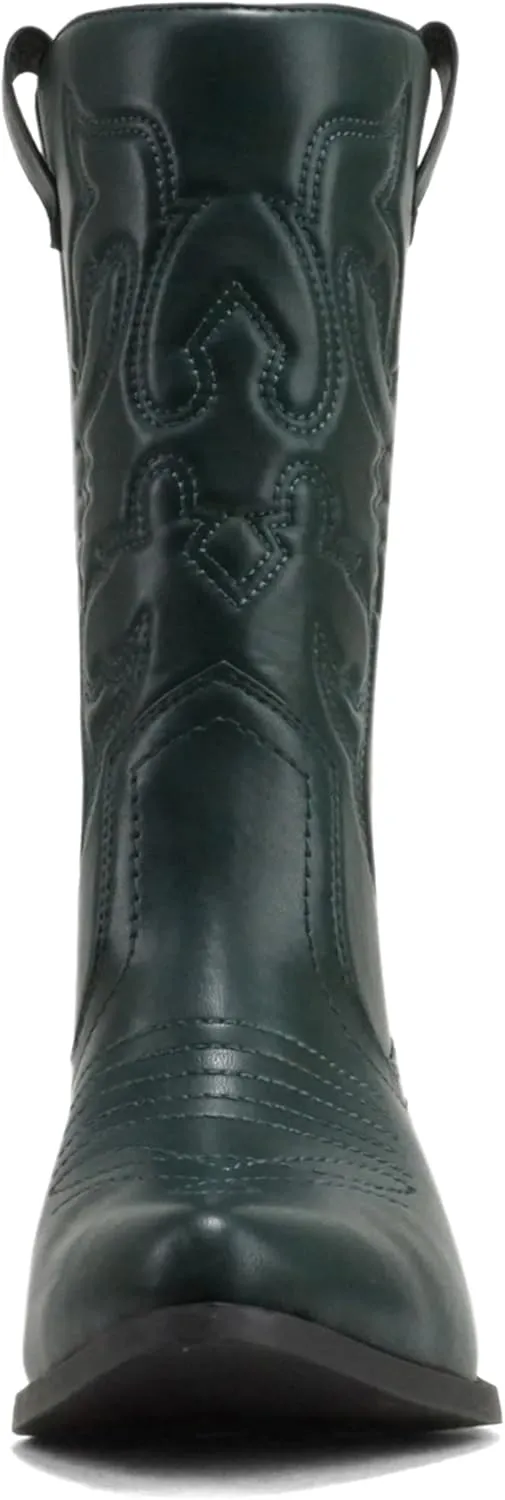 Soda Red Reno Western Cowboy Pointed Toe Knee High Pull On Tabs Boots All-White
