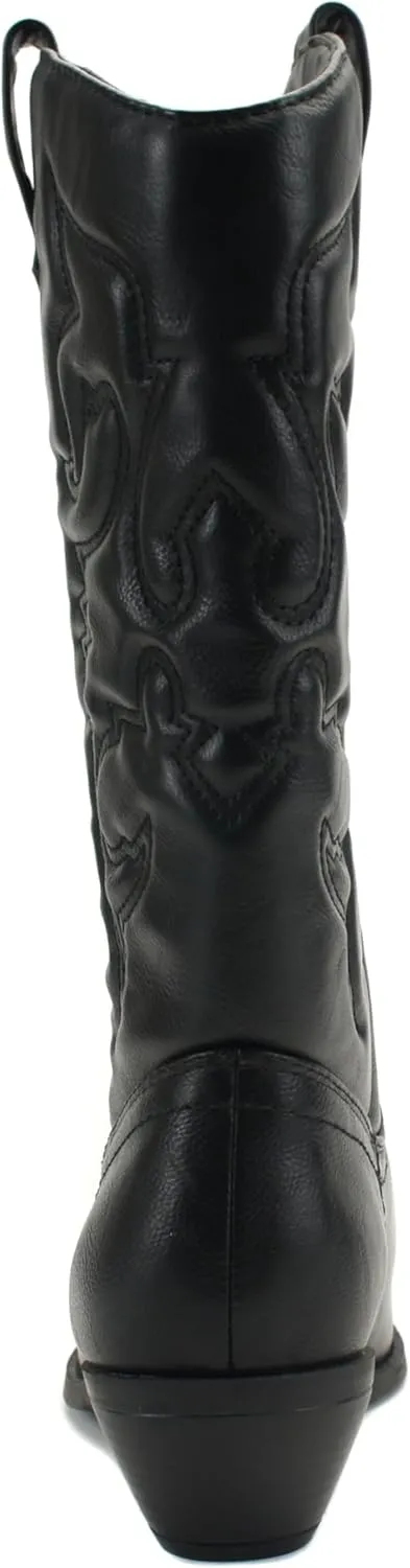 Soda Red Reno Western Cowboy Pointed Toe Knee High Pull On Tabs Boots All-White