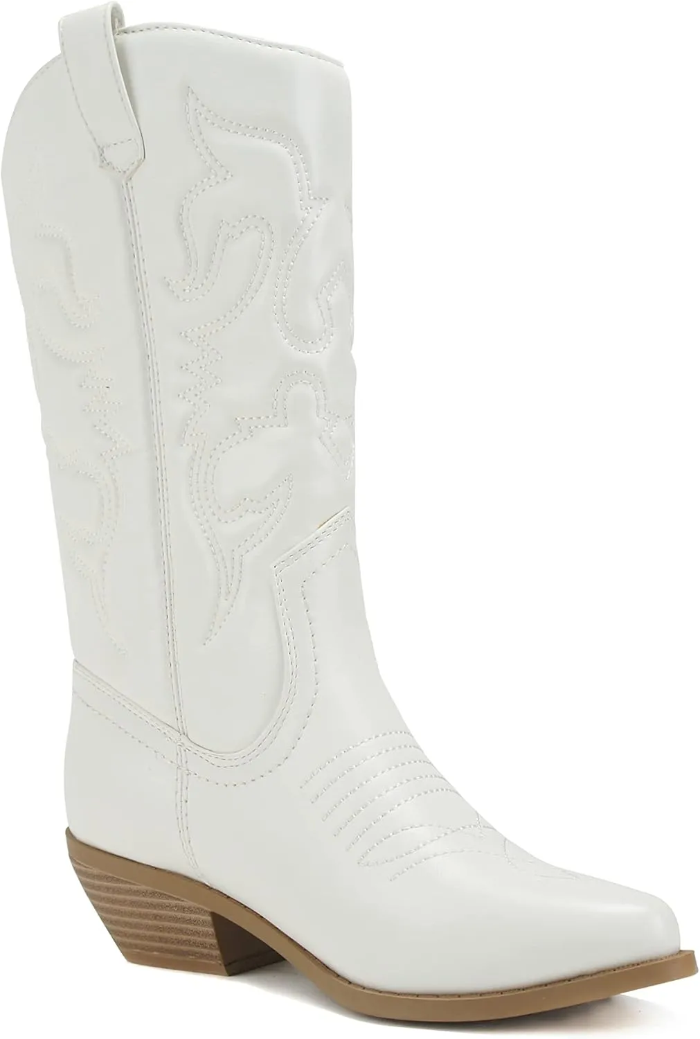 Soda Red Reno Western Cowboy Pointed Toe Knee High Pull On Tabs Boots All-White