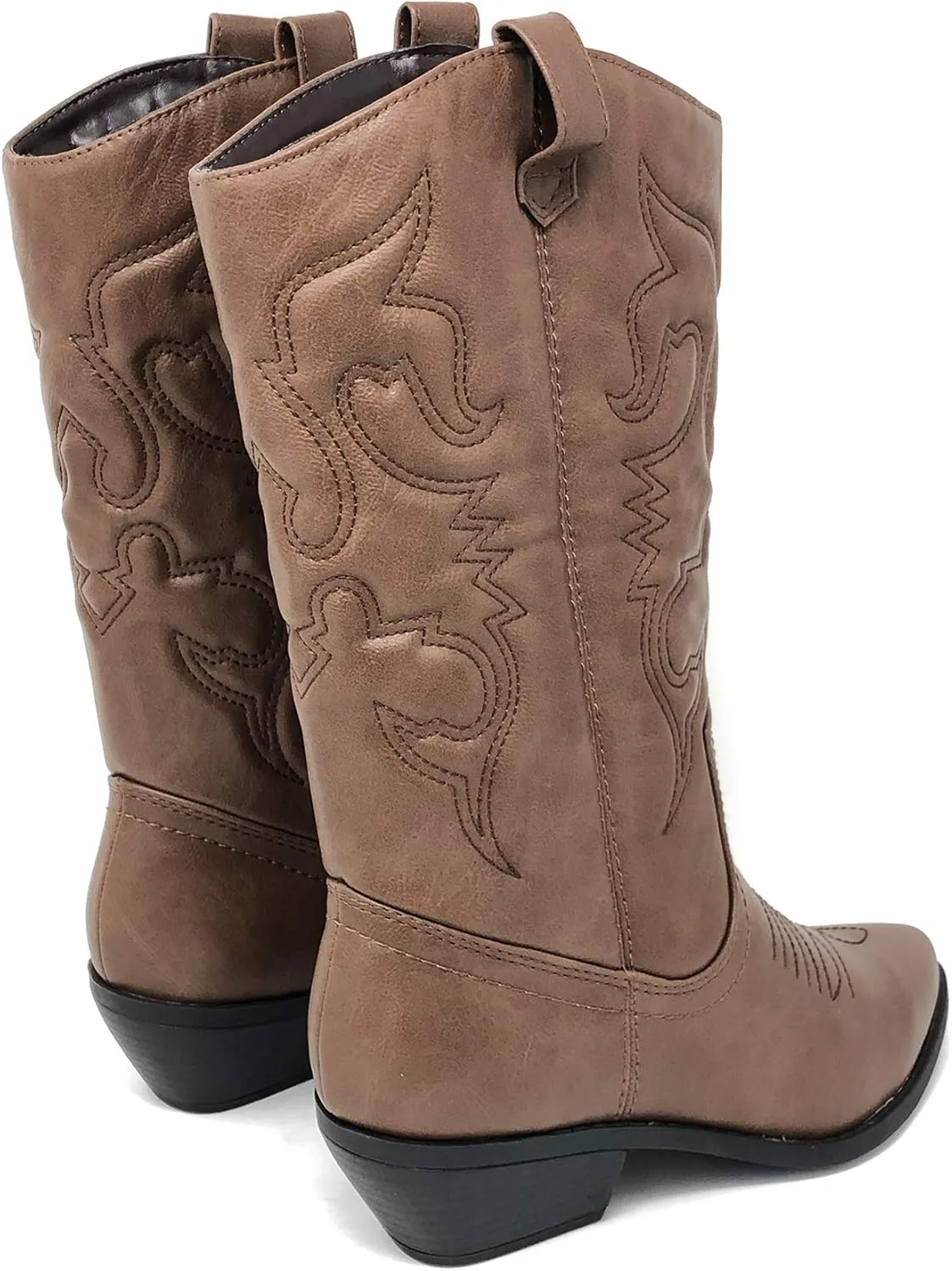 Soda Red Reno Western Cowboy Pointed Toe Knee High Pull On Tabs Boots All-White