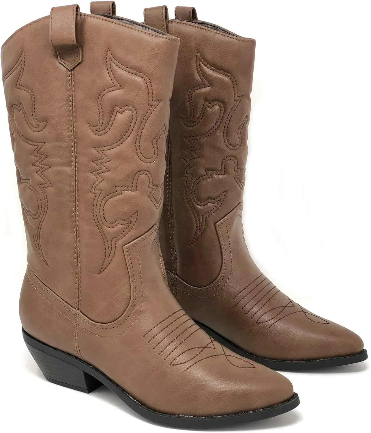 Soda Red Reno Western Cowboy Pointed Toe Knee High Pull On Tabs Boots All-White