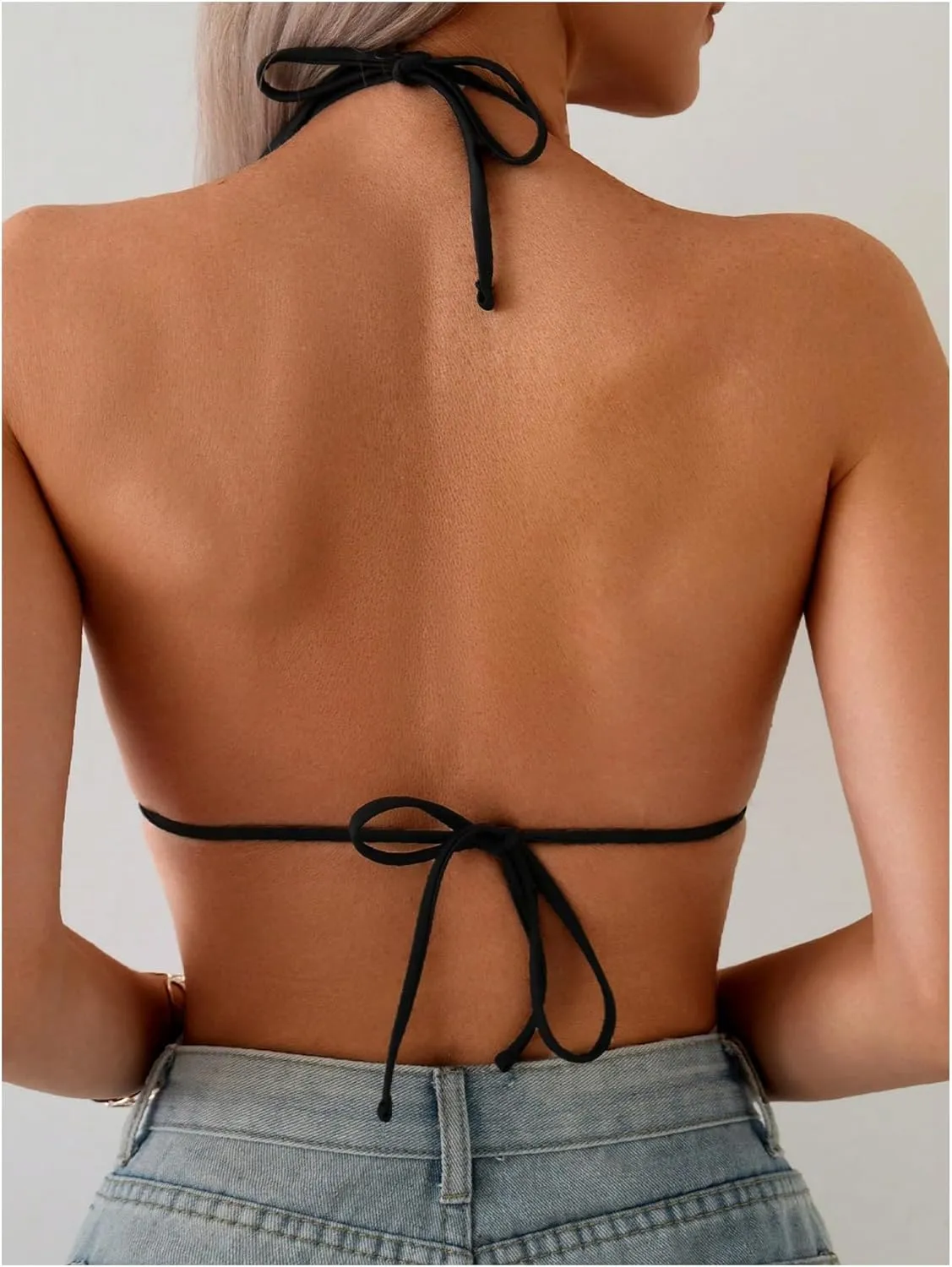 SOLY HUX Women's Grommet Eyelet Halter Bikini Top Tie Backless Swim Tops Beach Wear