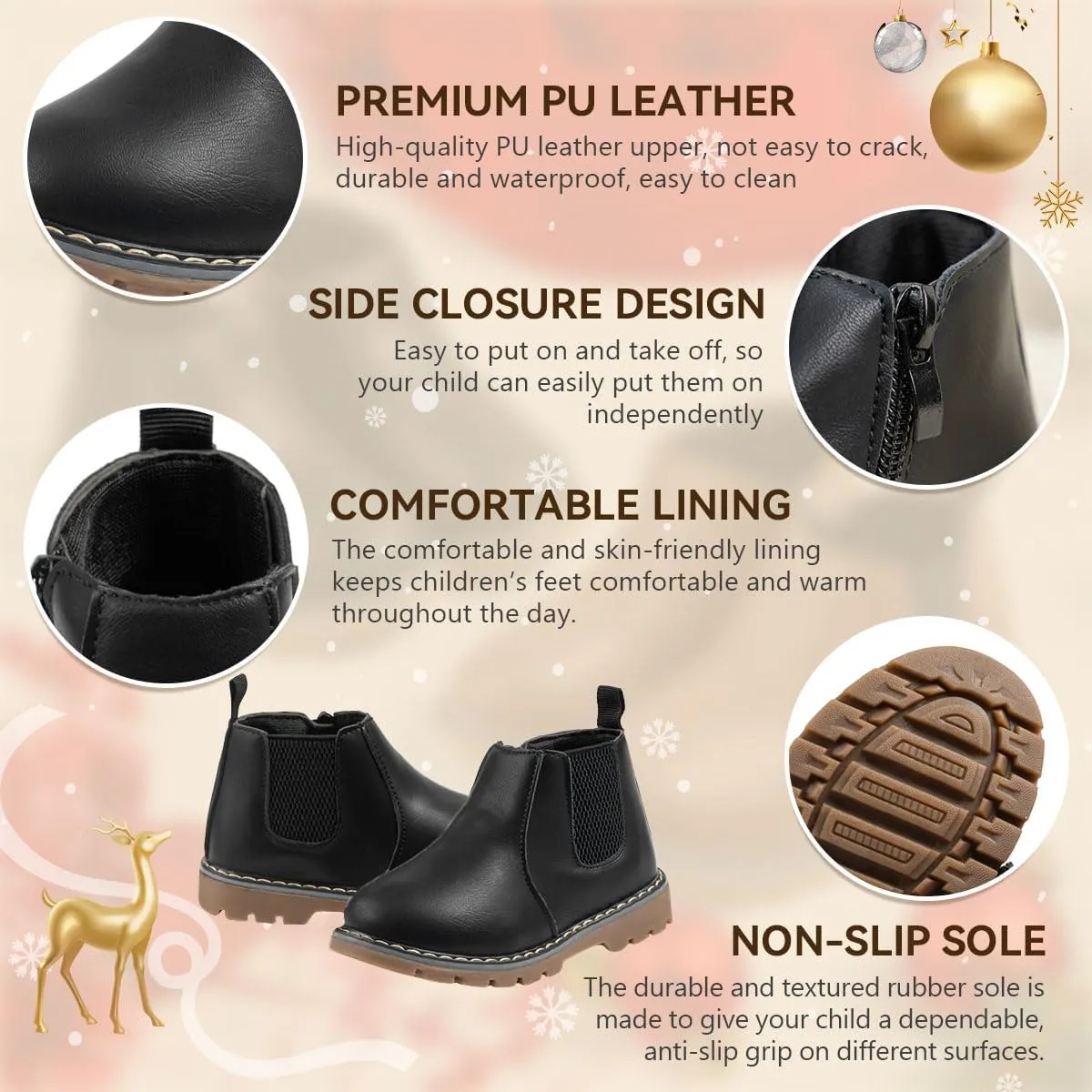 Sonsage Boy Girl Ankle Boots Waterproof Non-Slip Leather Chelsea Boots Little Kids Toddler Snow Winter Combat Ankle Work Booties Size US 5.5-9.5