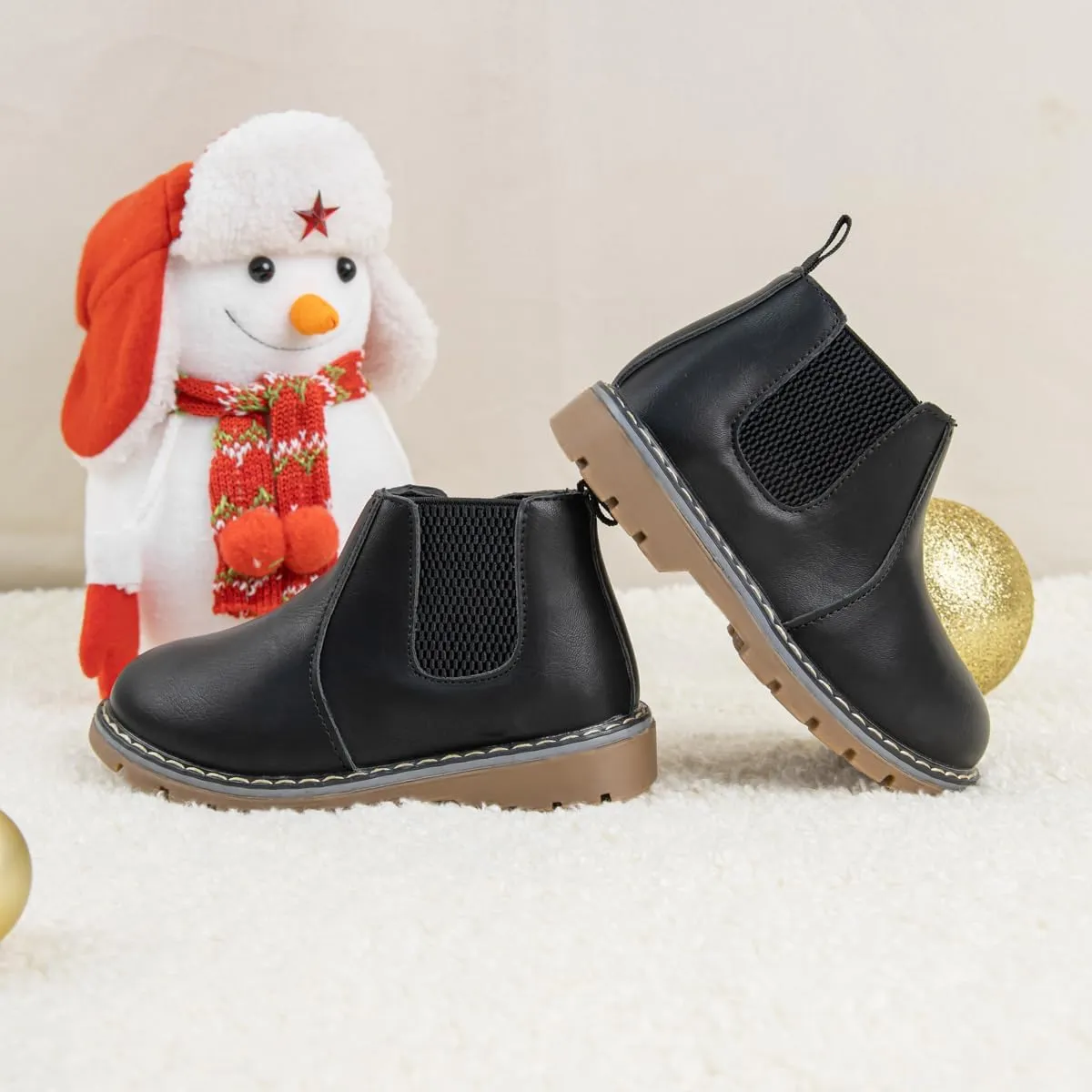 Sonsage Boy Girl Ankle Boots Waterproof Non-Slip Leather Chelsea Boots Little Kids Toddler Snow Winter Combat Ankle Work Booties Size US 5.5-9.5