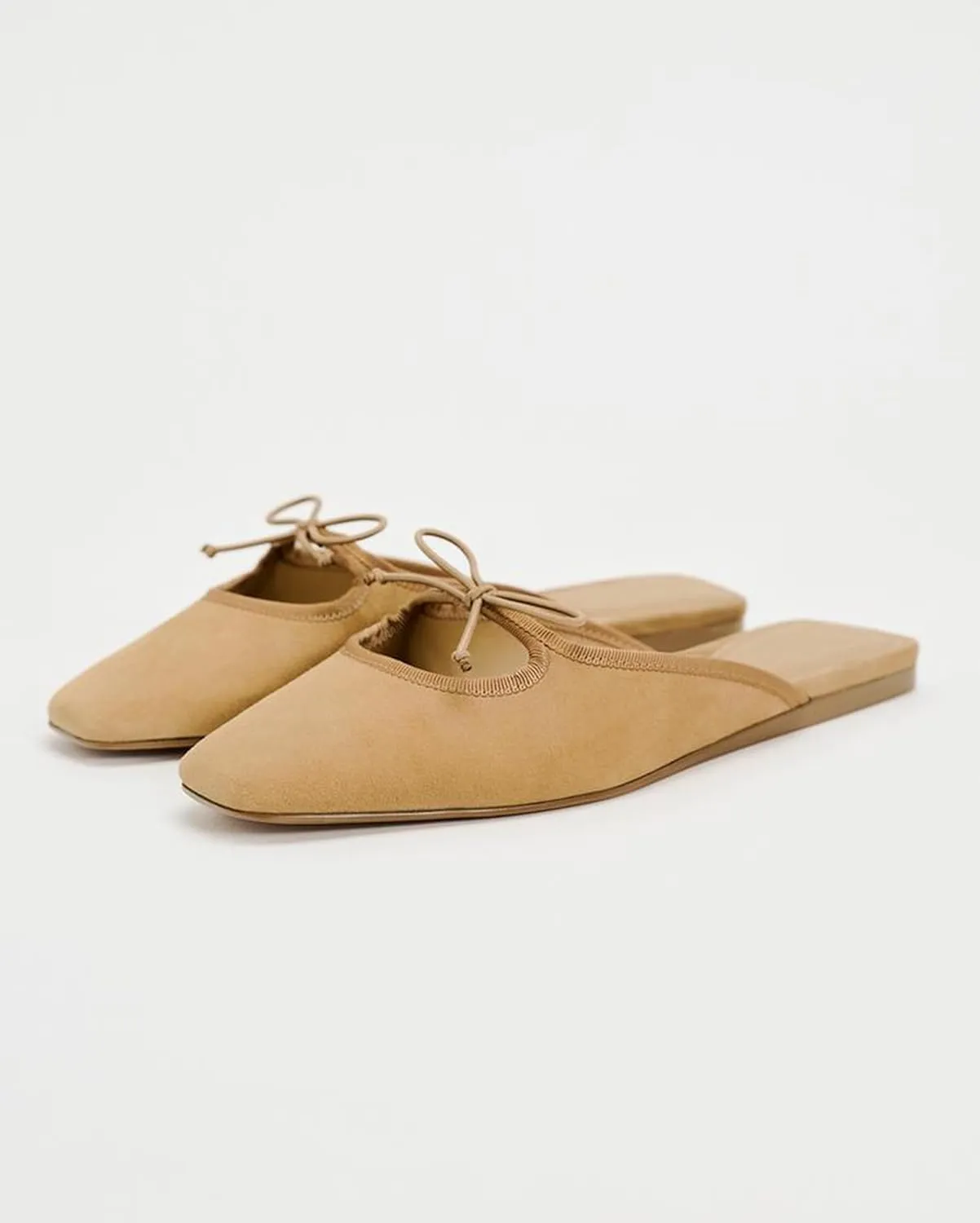 Sqaure Toe Mules for Women Slip On Bow Flats