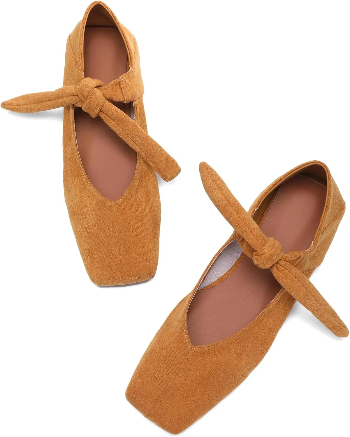 Square Toe Ballet Flats for Women Bow Mary Jane Flats Slip On Dress Ballerina Shoes