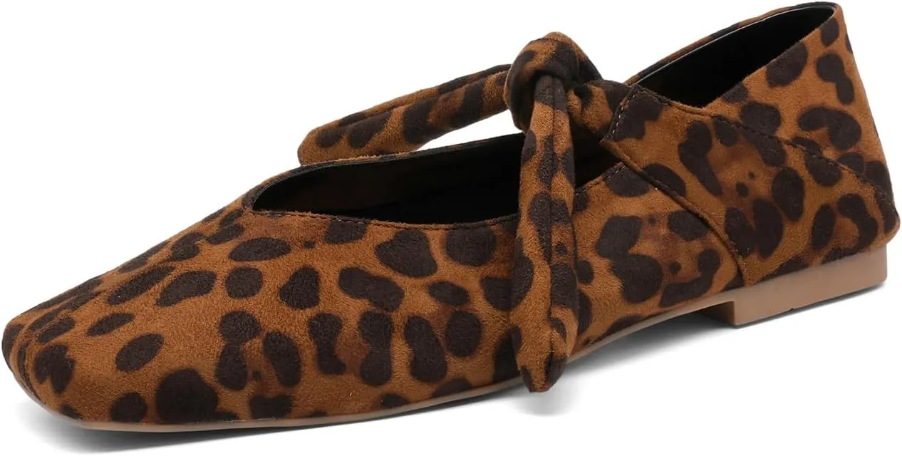 Square Toe Ballet Flats for Women Bow Mary Jane Flats Slip On Dress Ballerina Shoes