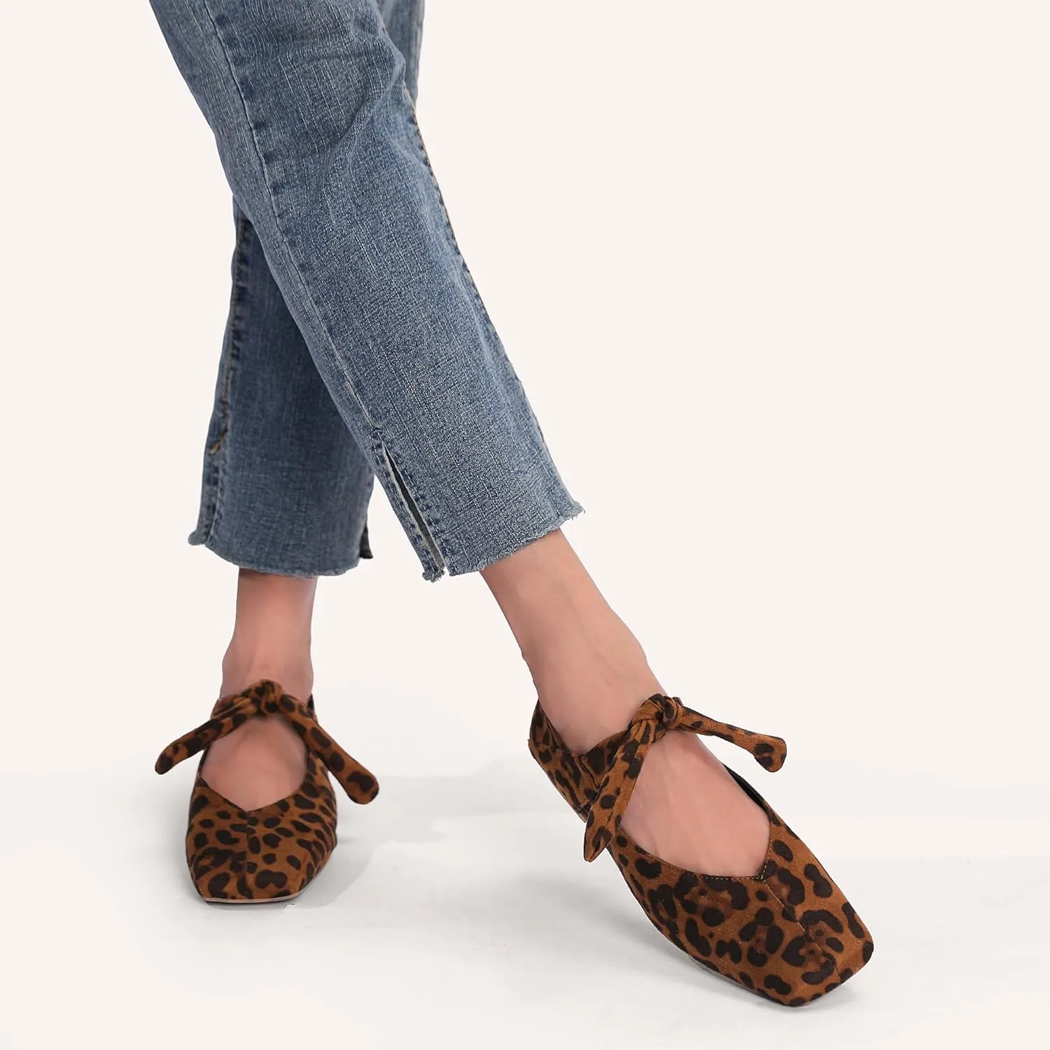 Square Toe Ballet Flats for Women Bow Mary Jane Flats Slip On Dress Ballerina Shoes