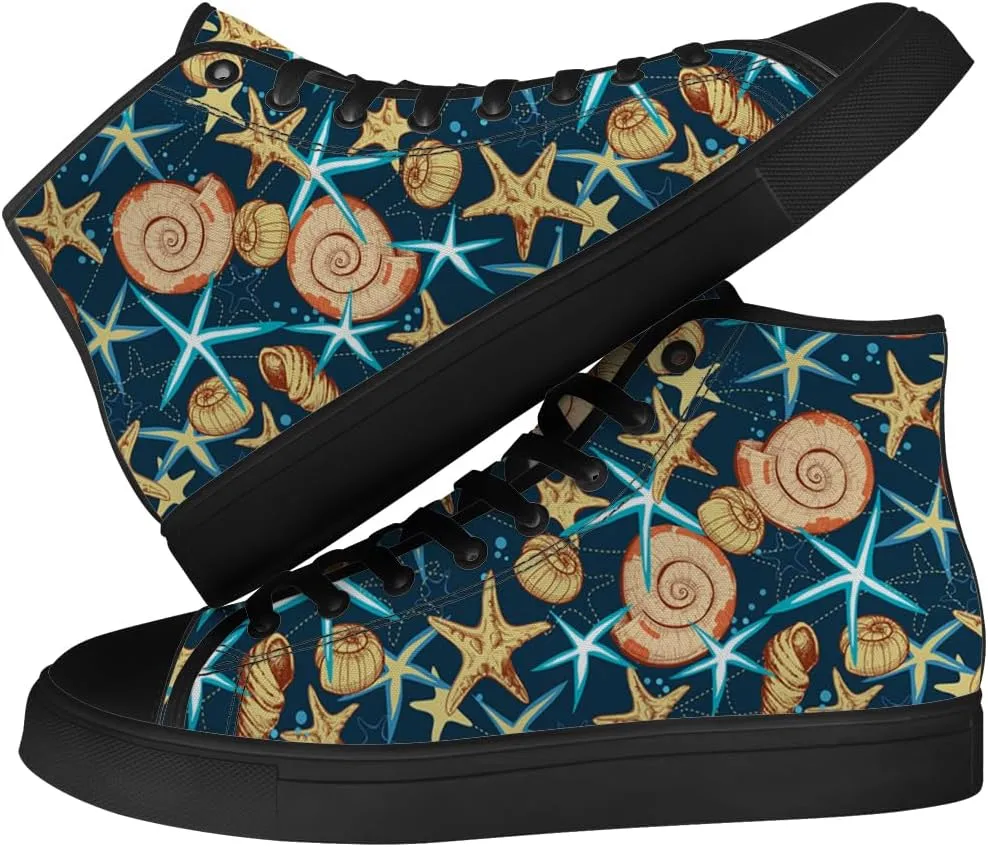Starfish Shoes for Men Women High Top Canvas Sneakers Lace Up Casual Walking Shoes Gifts for Papa Mama