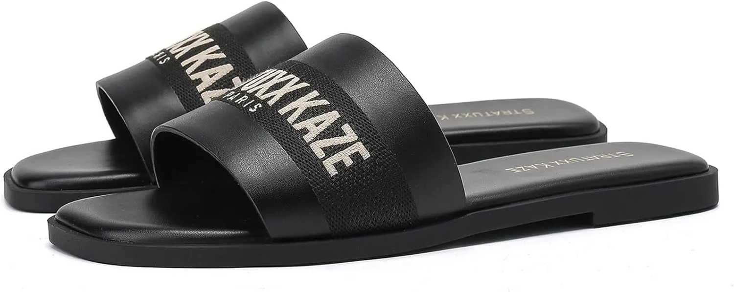 Stratuxx Kaze Women's Dressy Sandals Slip on Flat Summer Shoes Open Toe Slide Sandals for Women Size 5-11