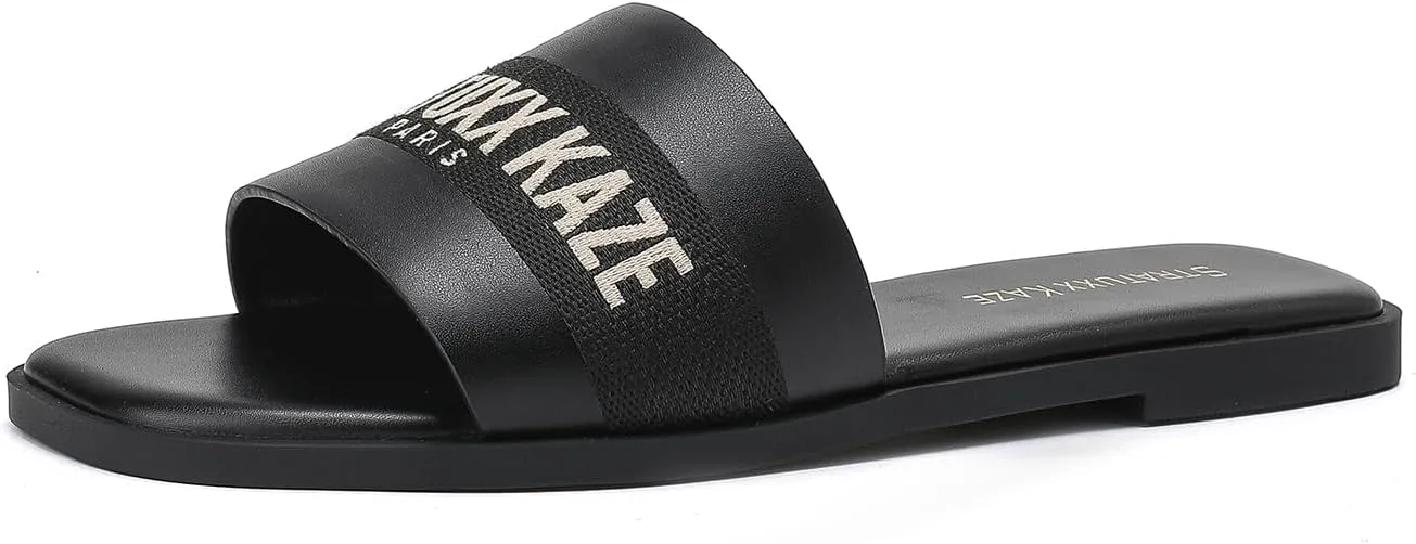 Stratuxx Kaze Women's Dressy Sandals Slip on Flat Summer Shoes Open Toe Slide Sandals for Women Size 5-11