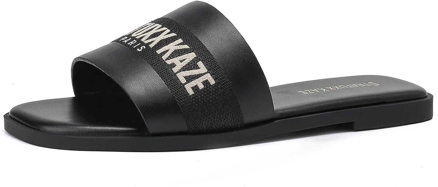 Stratuxx Kaze Women's Dressy Sandals Slip on Flat Summer Shoes Open Toe Slide Sandals for Women Size 5-11
