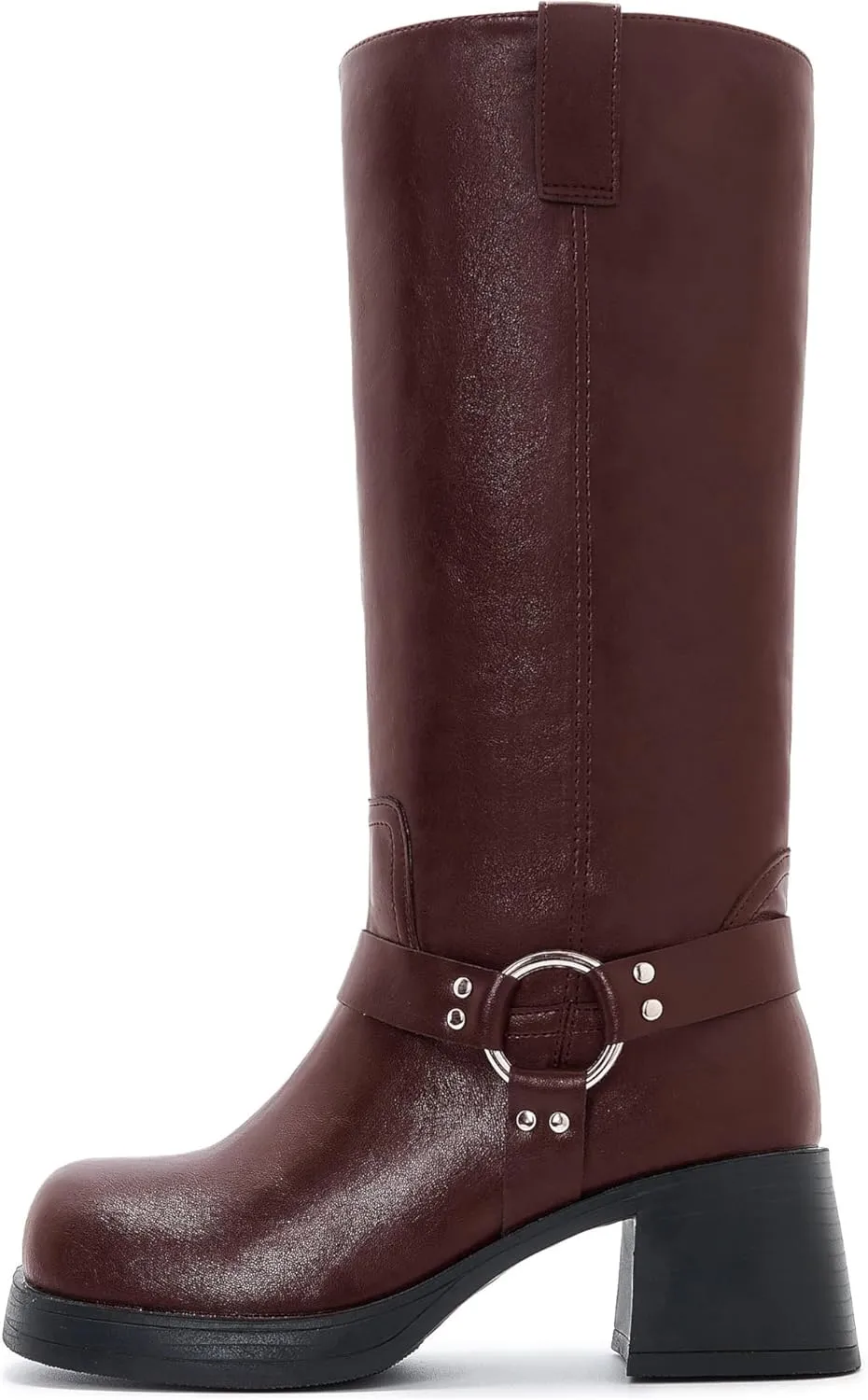 Studds Biker Boots for Women Chunky Heel Square Toe Suede Mid Calf Boot with Side Zipper Western Riding Boots