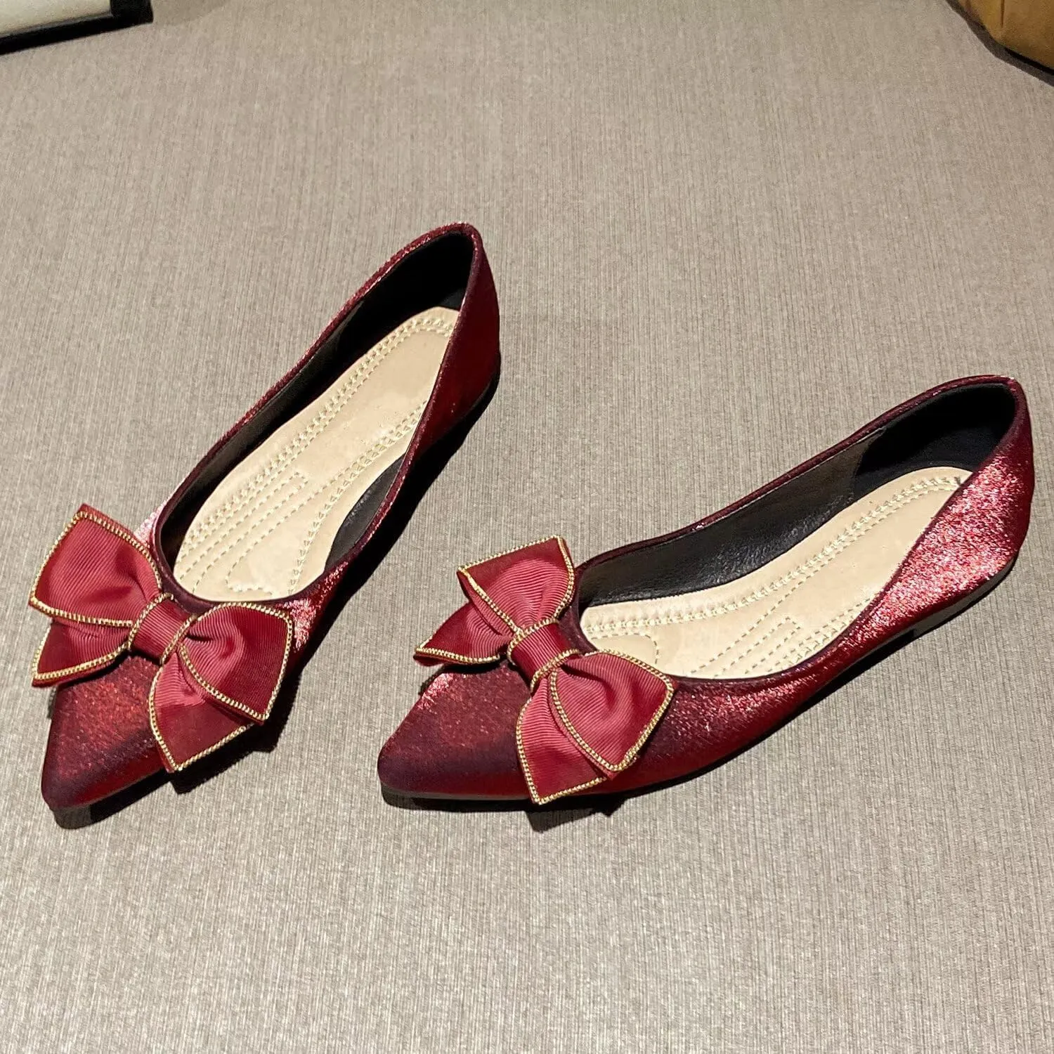 Stunner Women's Ballet Flats Comfortable Pointy Toe Slip On Memory Foam Bowtie Walking Dressy Flats Shoes