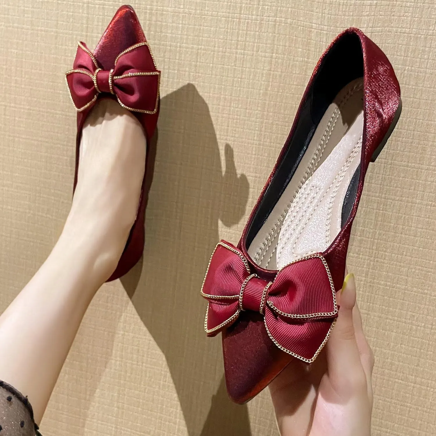 Stunner Women's Ballet Flats Comfortable Pointy Toe Slip On Memory Foam Bowtie Walking Dressy Flats Shoes