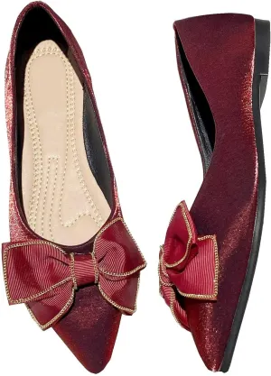 Stunner Women's Ballet Flats Comfortable Pointy Toe Slip On Memory Foam Bowtie Walking Dressy Flats Shoes