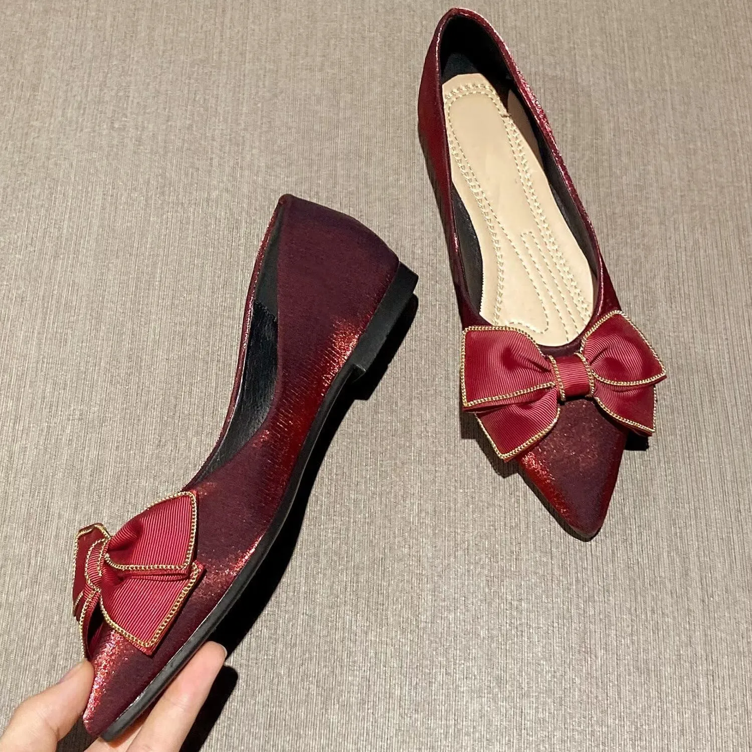 Stunner Women's Ballet Flats Comfortable Pointy Toe Slip On Memory Foam Bowtie Walking Dressy Flats Shoes