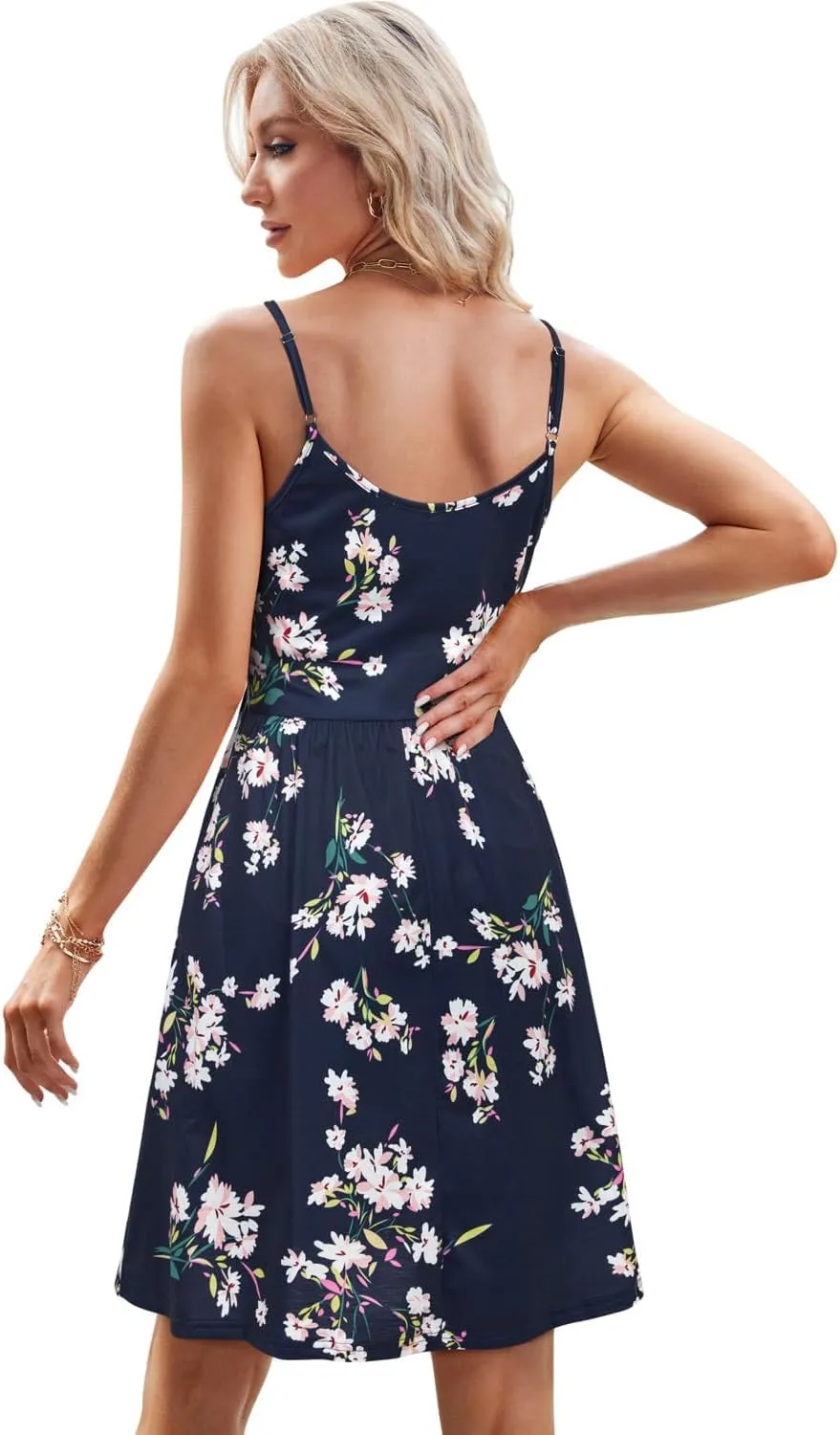 STYLEWORD Womens Sundress Summer Floral Wrap V Neck Backless A-Line Casual Beach Midi Dress