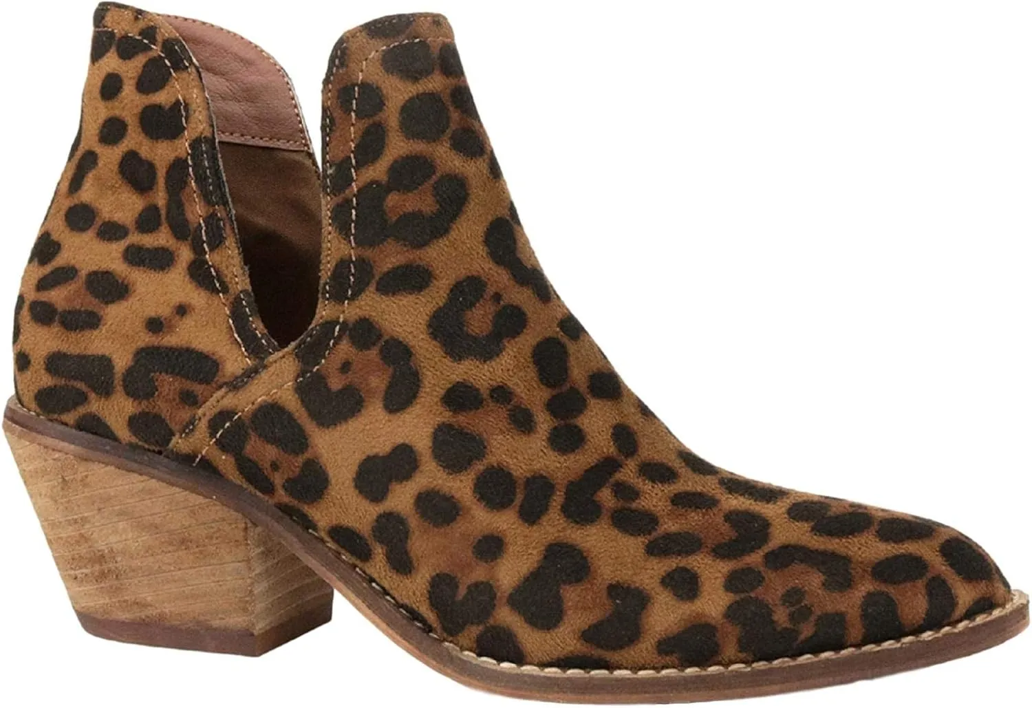 Sunny-01 Women Western Short Ankle Pointed Toe Booties Boots Animal Leopard Print V Side Cut D'Orsay Leather Block Heel Size Run Big