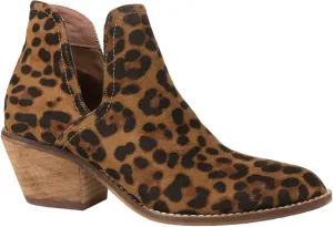 Sunny-01 Women Western Short Ankle Pointed Toe Booties Boots Animal Leopard Print V Side Cut D'Orsay Leather Block Heel Size Run Big