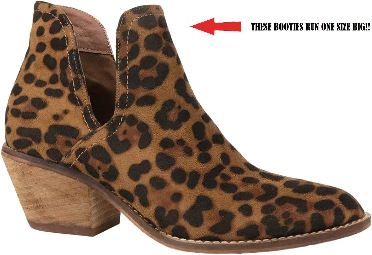 Sunny-01 Women Western Short Ankle Pointed Toe Booties Boots Animal Leopard Print V Side Cut D'Orsay Leather Block Heel Size Run Big