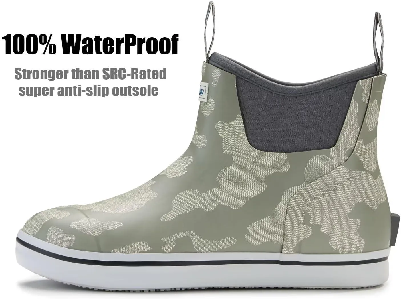 SUREWAY Men's Ankle Fishing Deck Boots for Men-Waterproof,Professional Non-Slip Soles for Wet Slippery Surface,Neoprene Rubber Rain Boot/Shoes for Hunting Boating Gardening