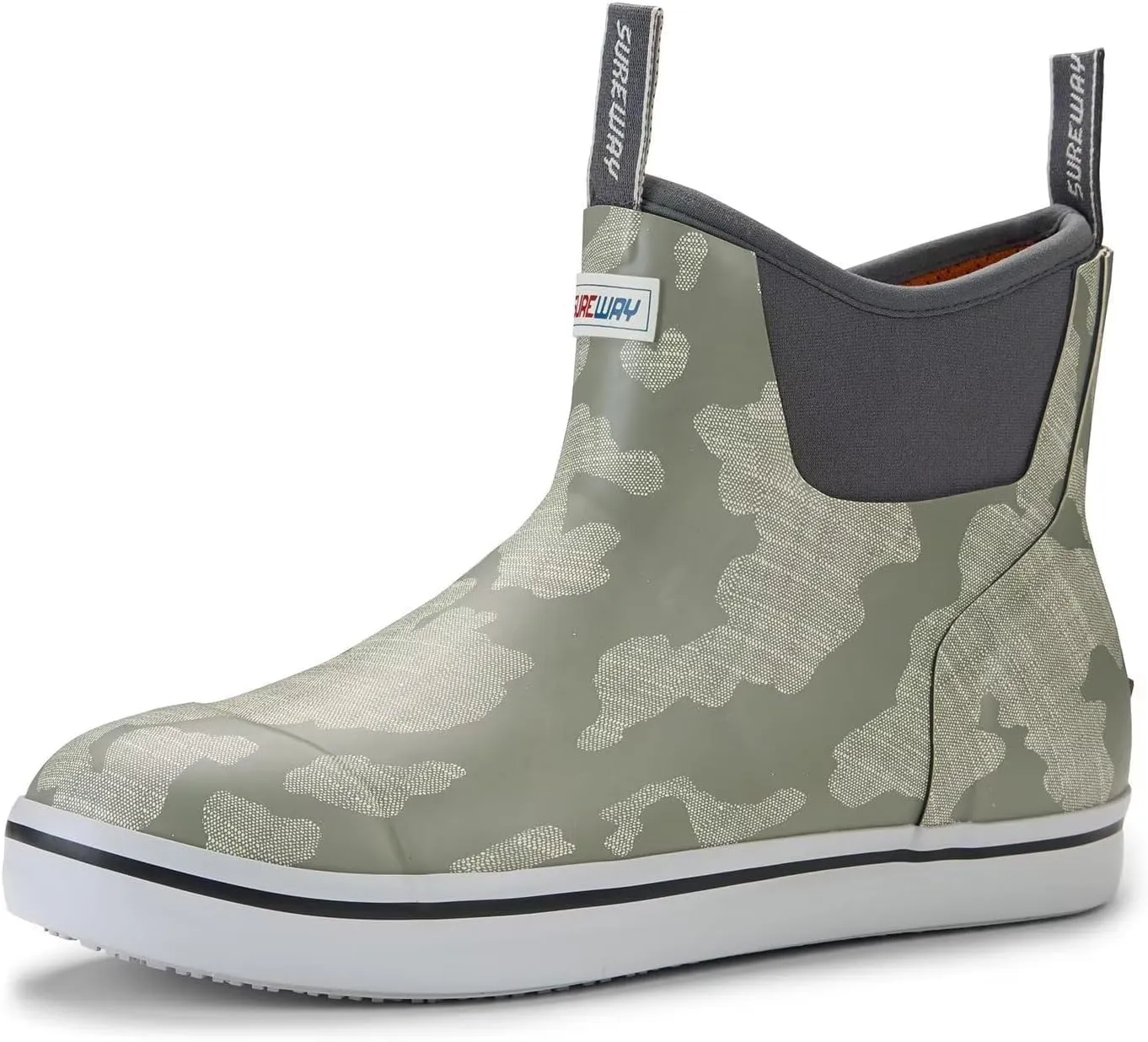 SUREWAY Men's Ankle Fishing Deck Boots for Men-Waterproof,Professional Non-Slip Soles for Wet Slippery Surface,Neoprene Rubber Rain Boot/Shoes for Hunting Boating Gardening