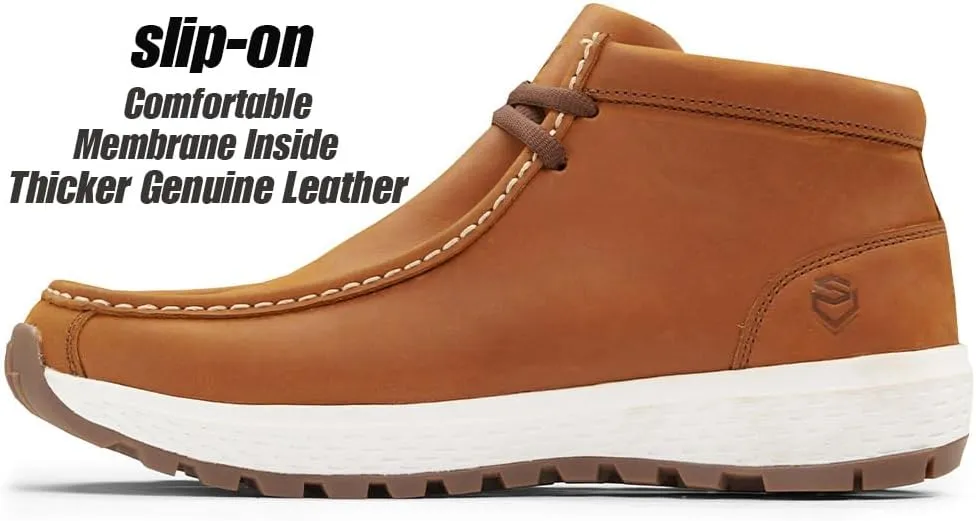 SUREWAY Men's Chukka Boots,Lightweight Durability Leather Moc Toe Work Boots，Fashion Hiking,Driving Shoes,Chelsea Boots for All-Weather Comfort (Office,Casual,Dress)