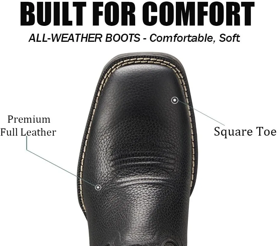 SUREWAY Western Boots For Men - Mens Square Toe Cowboy Boot,Oil/Slip Resistant,Durable Fashionable Classic Pull on 10 Inch Boots Mid Calf Wellington Boots