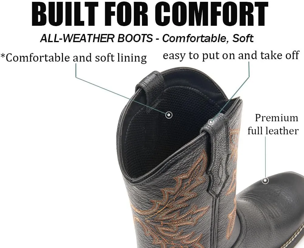 SUREWAY Western Boots For Men - Mens Square Toe Cowboy Boot,Oil/Slip Resistant,Durable Fashionable Classic Pull on 10 Inch Boots Mid Calf Wellington Boots