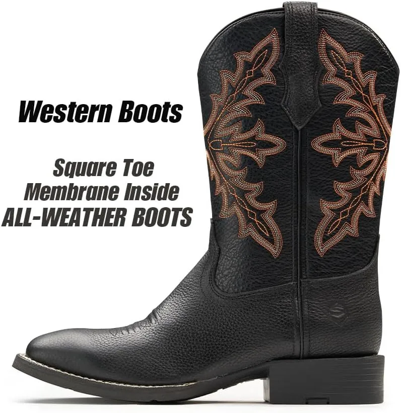 SUREWAY Western Boots For Men - Mens Square Toe Cowboy Boot,Oil/Slip Resistant,Durable Fashionable Classic Pull on 10 Inch Boots Mid Calf Wellington Boots