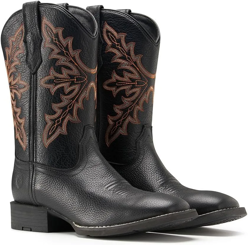 SUREWAY Western Boots For Men - Mens Square Toe Cowboy Boot,Oil/Slip Resistant,Durable Fashionable Classic Pull on 10 Inch Boots Mid Calf Wellington Boots