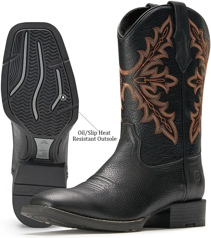 SUREWAY Western Boots For Men - Mens Square Toe Cowboy Boot,Oil/Slip Resistant,Durable Fashionable Classic Pull on 10 Inch Boots Mid Calf Wellington Boots