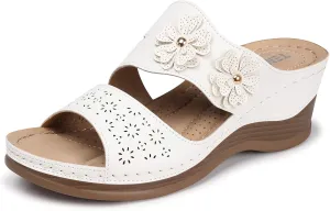 TEMOFON Women Wedge Sandals Dressy: Casual Sandal Woman White Size 8.5 - Comfortable Arch Support Platform - Summer Orthopedic Sandals Shoes