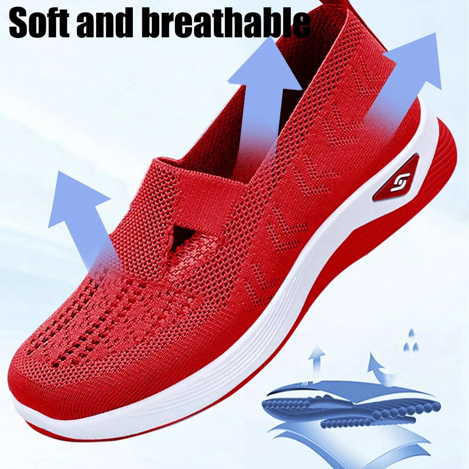 Thatrich Womens Orthopedic Sneakers Slip on Walking Shoes Breathable Soft Woven Shoe Non-Slip Mesh Up Footwear Lightweight Comfortable Arch Support Sneaker