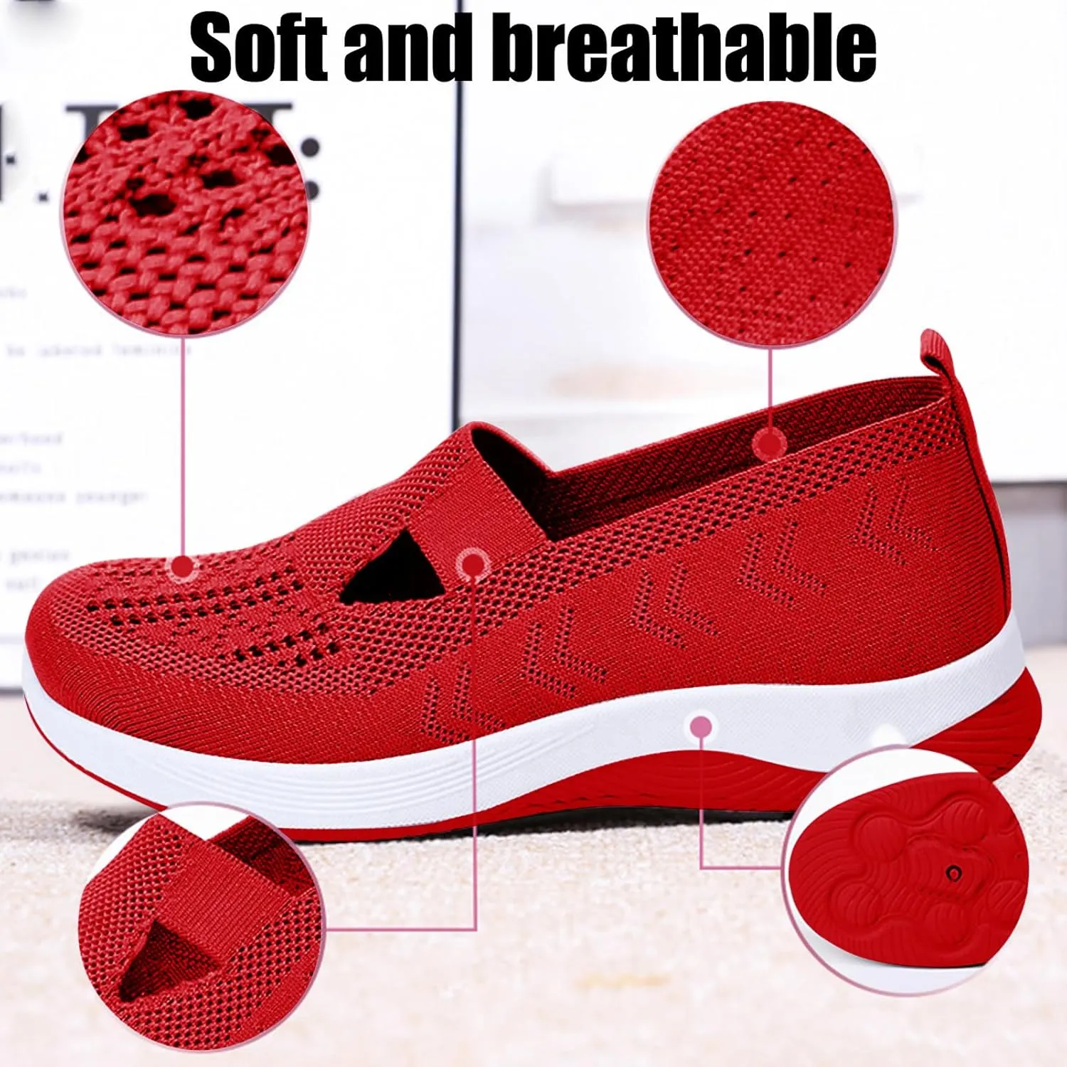 Thatrich Womens Orthopedic Sneakers Slip on Walking Shoes Breathable Soft Woven Shoe Non-Slip Mesh Up Footwear Lightweight Comfortable Arch Support Sneaker