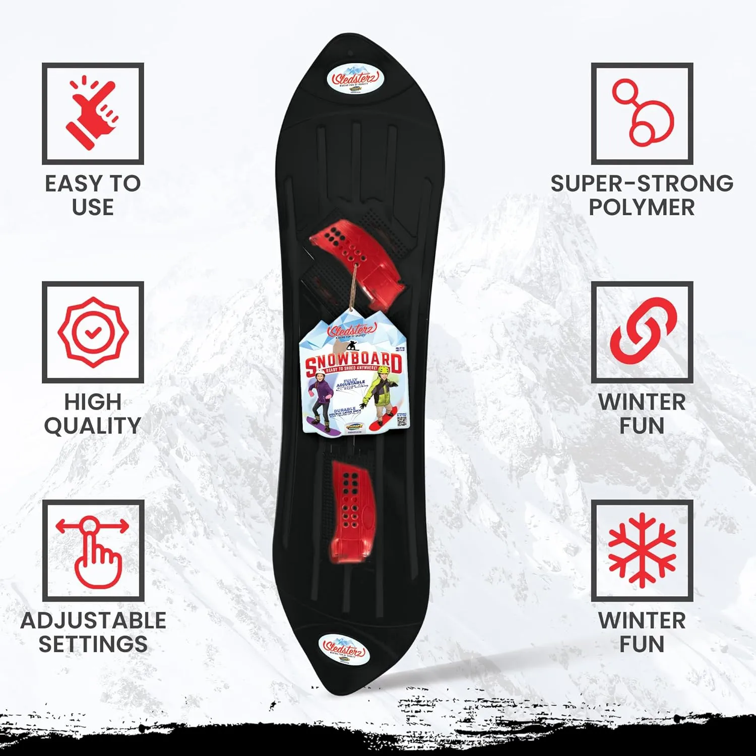 The Original Geospace Sledsterz Kids Beginner Snowboard for Winter Fun on Snow, with Adjustable Step-in Bindings; for Kids Between 4 to 12 Years Old