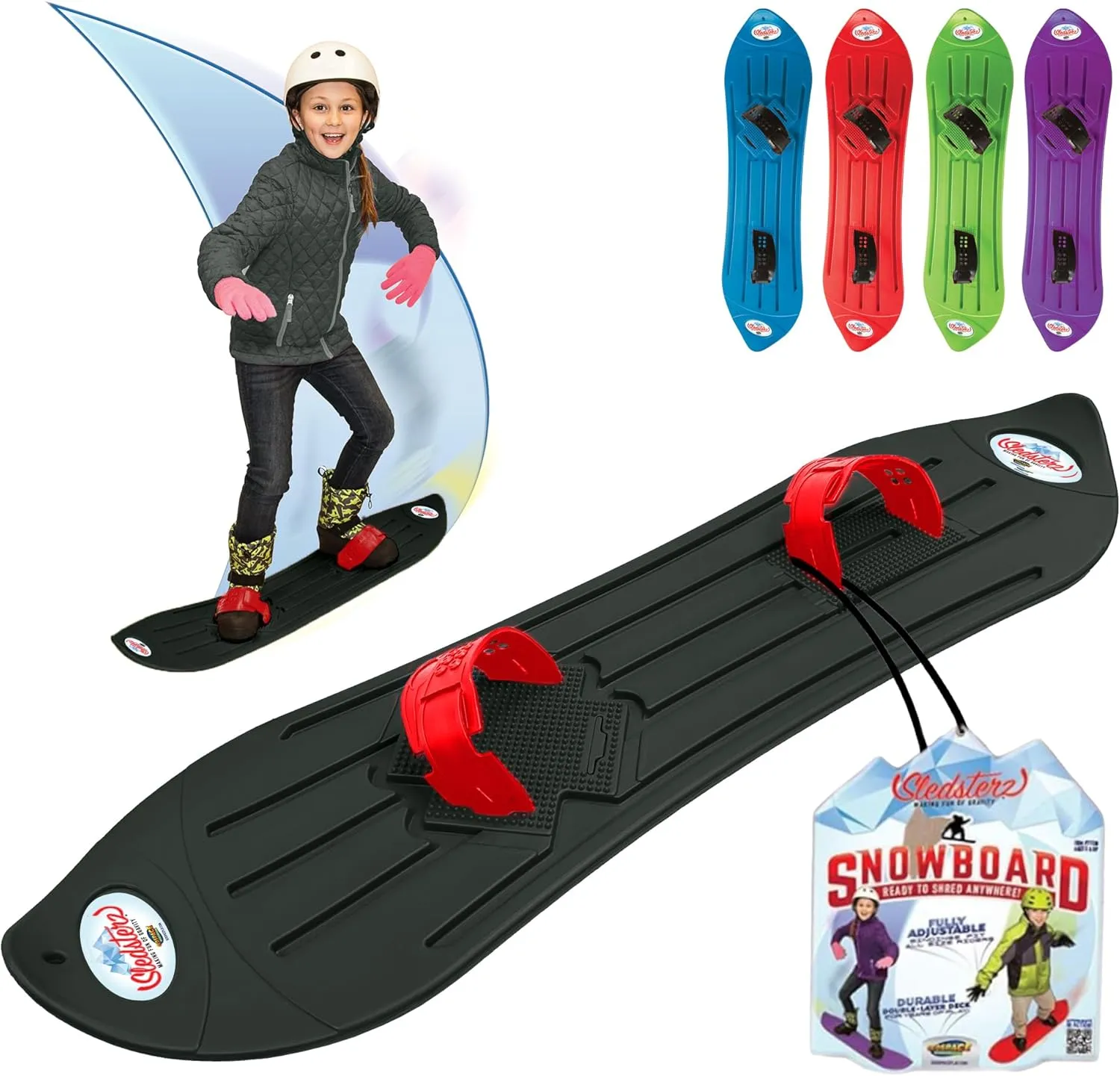 The Original Geospace Sledsterz Kids Beginner Snowboard for Winter Fun on Snow, with Adjustable Step-in Bindings; for Kids Between 4 to 12 Years Old