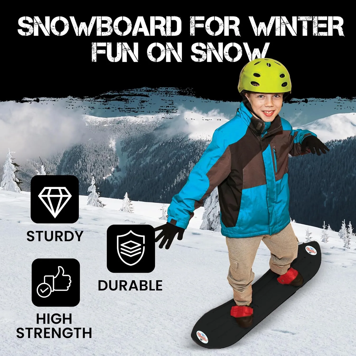 The Original Geospace Sledsterz Kids Beginner Snowboard for Winter Fun on Snow, with Adjustable Step-in Bindings; for Kids Between 4 to 12 Years Old