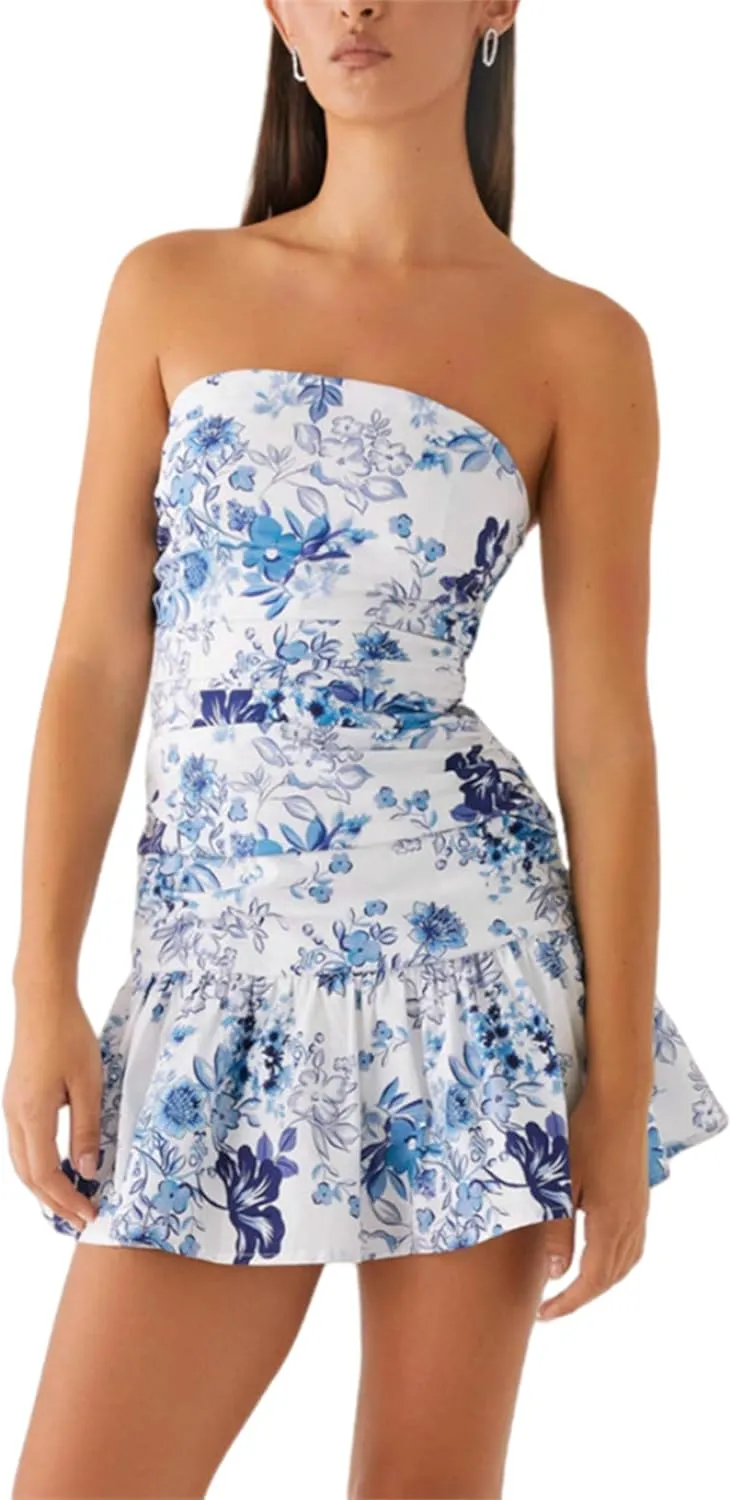 Thopavenoir Women Sexy 3D Rose Flower Mini Dress Stain Strapless Homecoming Short Dresses Elegant Prom Cocktail Party Gown