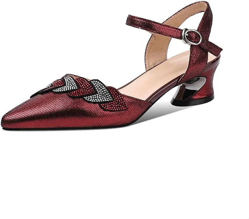 TinaCus Women's Genuine Leather Handmade Pointed Toe Low Chunky Heel Casual Sandals