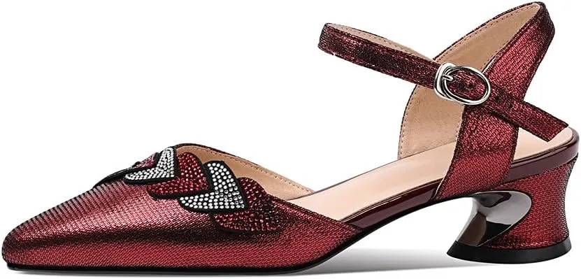 TinaCus Women's Genuine Leather Handmade Pointed Toe Low Chunky Heel Casual Sandals