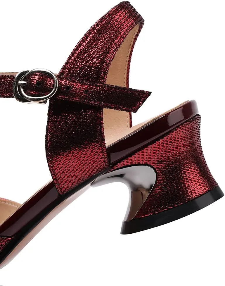 TinaCus Women's Genuine Leather Handmade Pointed Toe Low Chunky Heel Casual Sandals