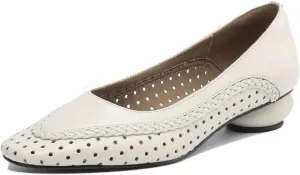 TinaCus Women's Round Toe Genuine Leather with Holes Handmade Cone Heels Casual Loafers Shoes